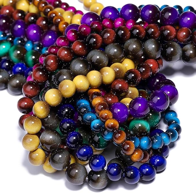 Song Xi 45PCS 8mm Rose Pink Tiger Eye Gemstone Beads for Jewelry Making, Round Smooth Glass Beads for DIY Bracelet Necklace Earring Keychain, Arts and Crafts, for Christmas Wedding Birthday