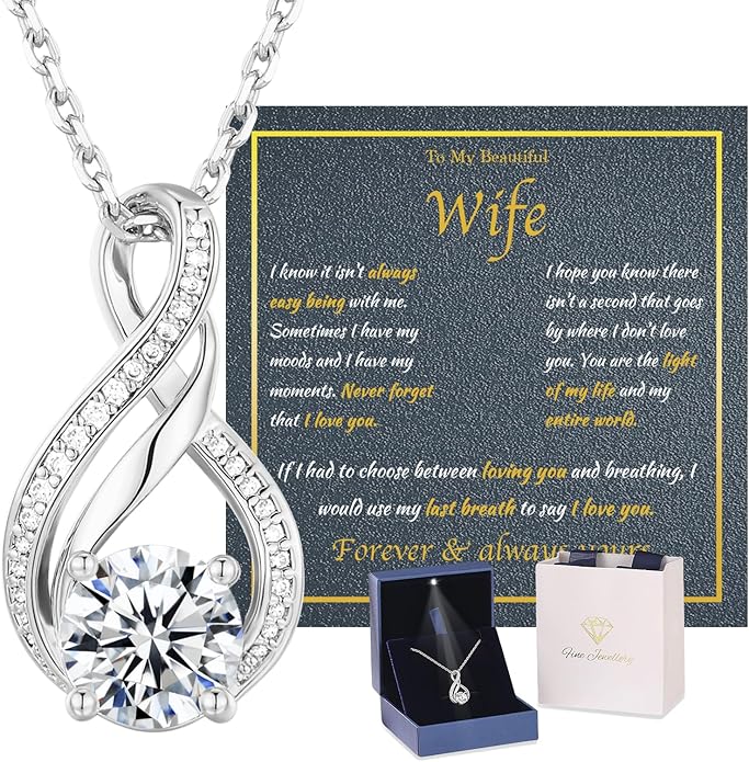 KRZ Anniversary Jewelry Gift for Wife, 925 Sterling Silver with Gold Plated Birthday Christmas Valentines Day Gift - Love Card Present for Wife Her Women Girlfriend