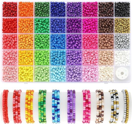 Funtopia 4mm Seed Beads for Jewelry Making, 39 Colors Small Beads for Bracelets Making Kit, 3510pcs Friendship Bracelet Bead, Tiny Colorful Bead with Elastic String for DIY Art Craft