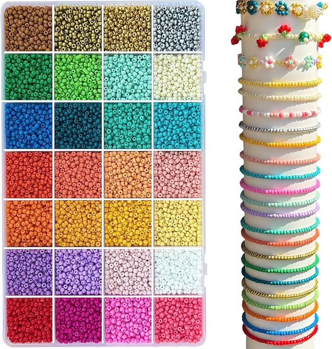LLchunyun 3mm Glass Seed Beads for Bracelet,11200Pcs Small Beads for Jewelry Making 28 Colors Friendship Bracelet Making Kit for Adults DIY Crafts