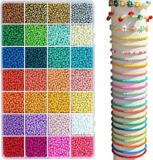LLchunyun 3mm Glass Seed Beads for Bracelet,11200Pcs Small Beads for Jewelry Making 28 Colors Friendship Bracelet Making Kit for Adults DIY Crafts