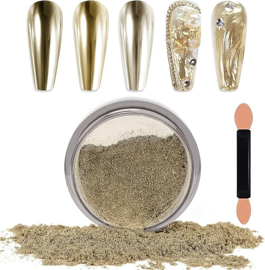 Laza Chrome Nail Powder Mirror Effect Metallic Dust Holographic Glitter Glazed Manicure Decoration Reflective Pigment for DIY Gel Polish Nail Art, Resin Craft, Gifts - Silver Gold