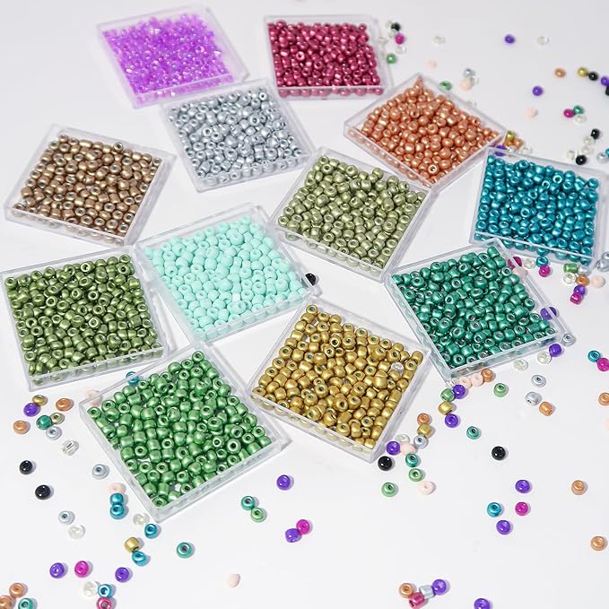 JOJOPLAY 11200pcs Glass Seed Beads for DIY Crafting Bracelet Necklace Embroidery Jewelry Making Supplies (3mm, 400pcs/Color, 28 Colors, Metallic Scheme)