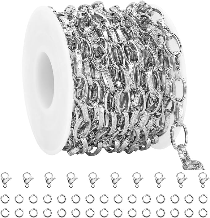 GTVOODX 13 Feet Oval Paperclip Chain Spool for Jewelry Making Silver Stainless Steel Rectangle Paper Clip Link Chain Bulk for Necklace Bracelet DIY Jewelry Making Supplies