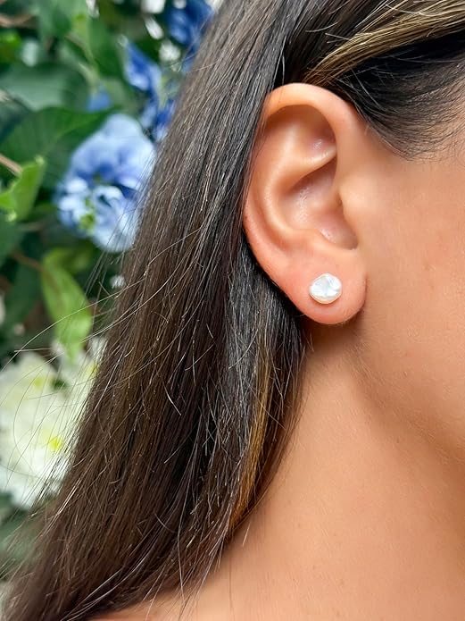 .925 Sterling Silver Freshwater White Keshi Cultured Pearl Earrings