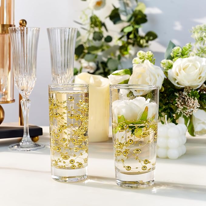 LAIDANLA 30 Pcs Gold Artificial Floating Pearls for Vases Faux Pearl Beads String for Garland Vase Filler Floating Candle Wedding Holiday Party Table Centerpiece Vases Decor