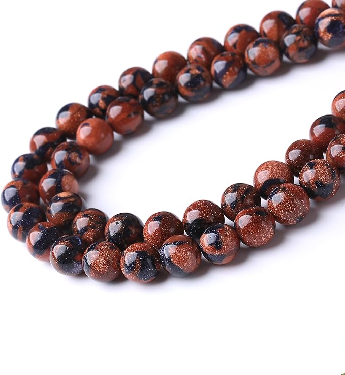 10MM 35PCS Galaxy Blue Gold Sand Stone Beads for Jewelry Making DIY Craft Gemstone Beads Kit Cosmic Crystal Pebbles for Bracelets, Necklaces