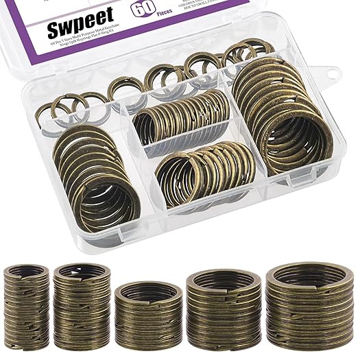 Swpeet 60 Pcs Bronze Assorted Multi-Purpose Metal Keychain Rings Split Keyrings Flat O Ring for Home Car Keys Attachments Keys Pendants - 20mm, 25mm, 30mm, 35 mm, 38 mm