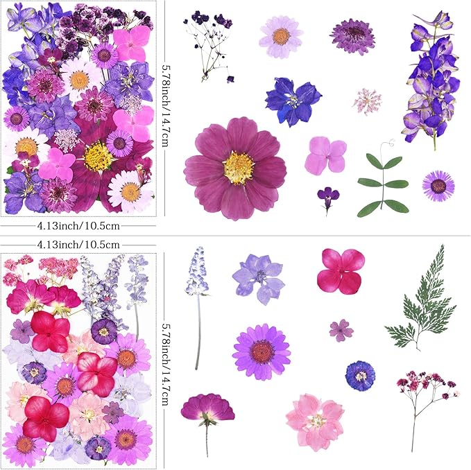 110Pcs Purple Dried Pressed Flowers for Crafts,Xinxinran Dry Flower Kit for Resin Molds,Epoxy Resin Accessories,Bookmark,Nails, Jewelry Molds,Candle Making Supplies,Soap,Frame