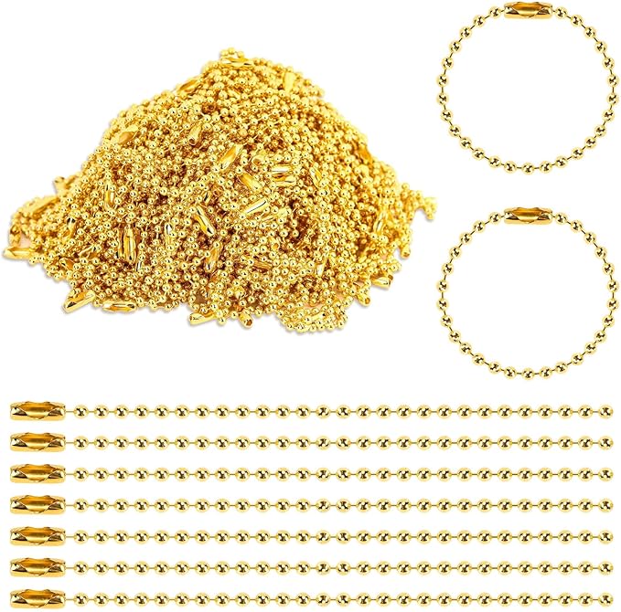 300 Pcs Gold Ball Chain Bulk,Metal Bead Chain,Keychain Chains,Gold Nickel Plated Metal 3.9" Long 2.4mm Ball Bead Chains,for Hanging Christmas Decoration