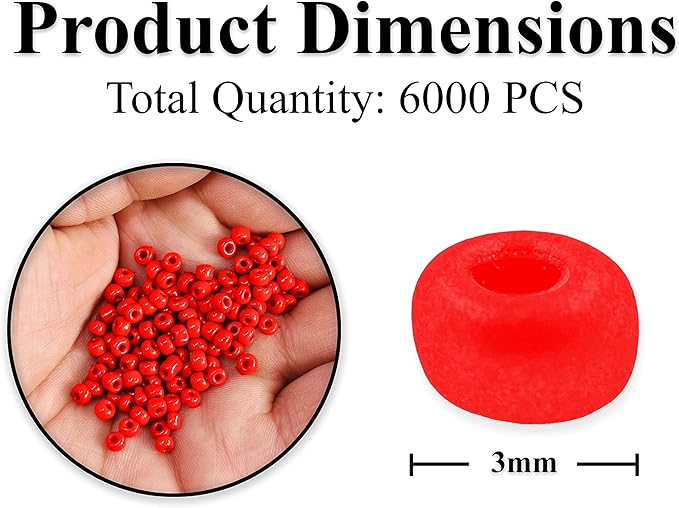 Mandala Crafts 8/0 Glass Seed Beads for Professional Beadwork, 6000 Opaque Red Glass Beads