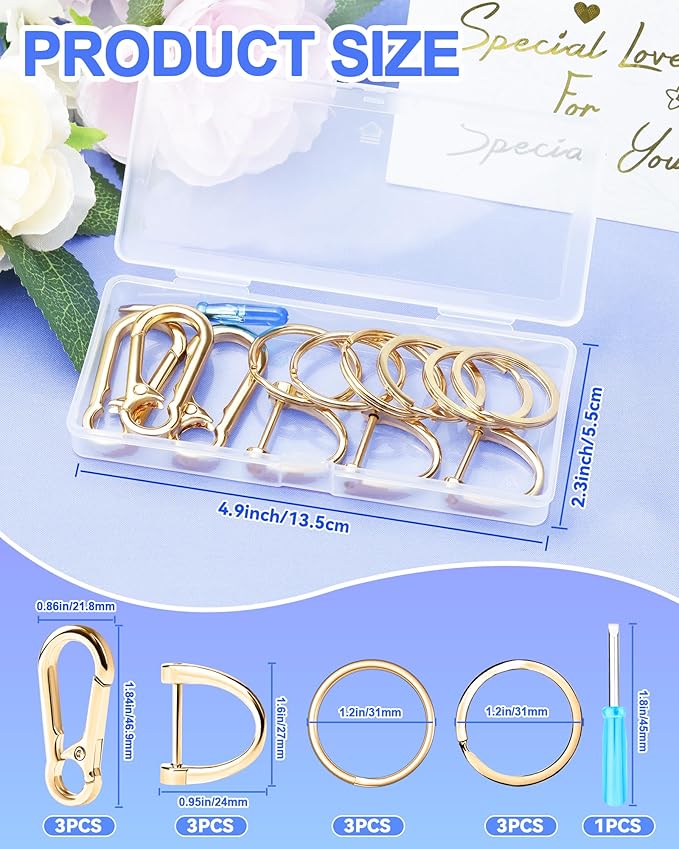FIVEIZERO 13Pcs Keychain Clips Kit, Key Ring and Keychain Clip, D Rings, Key Rings Bulk, Key Rings for Home Car Keys, Office