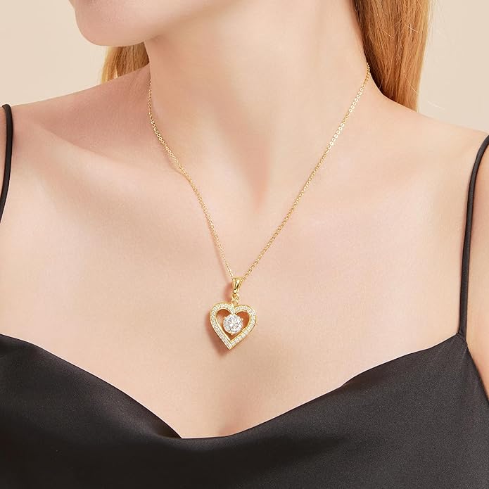 Heart Pendant Necklace for Women: Luxury Gift for Wife Girlfriend Mom/Her - 3ct D Color Moissanite - Gold Jewelry with Gift Box- Hypoallergenic & Adjustable Chain - Daily & Special Occasion Wear