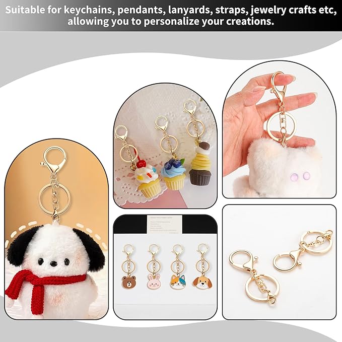 Gkeygo 10 Pack a Set Metal Lobster Claw Clasps and Key Rings, Key Chain Accessories, Keychain Making kit for Keys, Art Crafts, Jewelry Making, Silver - Light Gold