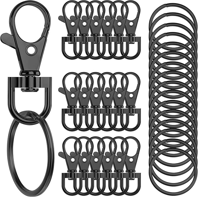 100PCS Premium Swivel Snap Hooks with Key Rings,Metal Lanyard Keychain Hooks Lobster Clasps for Key Jewelry DIY Crafts Black 1.38inches/35mm(50 Pcs Lanyard Snap Hooks+50 Pcs Key Rings)