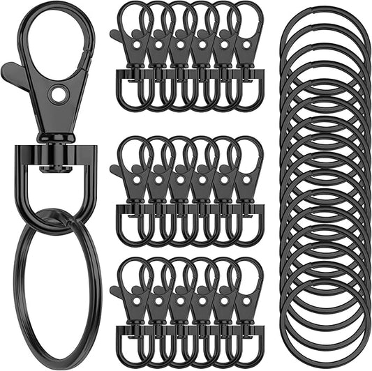 100PCS Premium Swivel Snap Hooks with Key Rings,Metal Lanyard Keychain Hooks Lobster Clasps for Key Jewelry DIY Crafts Black 1.38inches/35mm(50 Pcs Lanyard Snap Hooks+50 Pcs Key Rings)