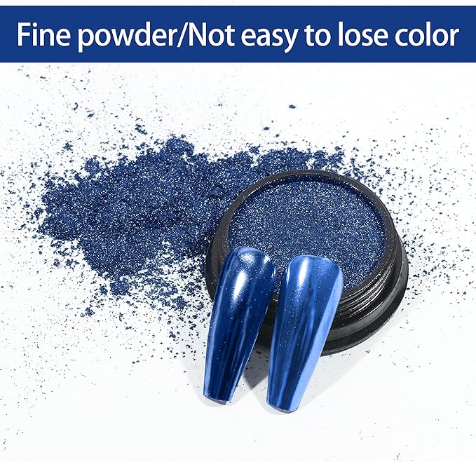 Artdone Chrome Nail Powder, Dark Blue Iridescent Aurora Powder Metallic Mirror Effect Pigment Pearlescent Mermaid Pigment Pearl Glitter Dust Kit, Nail Art Decoration, Resin Craft
