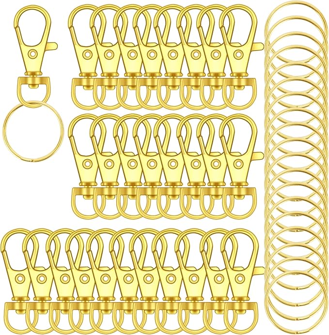 120PCS Premium Swivel Lanyard Snap Hook with Key Rings, Metal Keychain Hooks for Jewelry Making, Crafts (Gold)
