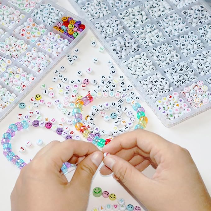 YMSDZHL 2Box 2500Pcs+ Alphabet Letter Beads, 4x7 mm A-Z and Smile, Heart, Figure,Acrylic Beads, Beads for Jewelry Making, Beads for Bracelet Making Kits Beads