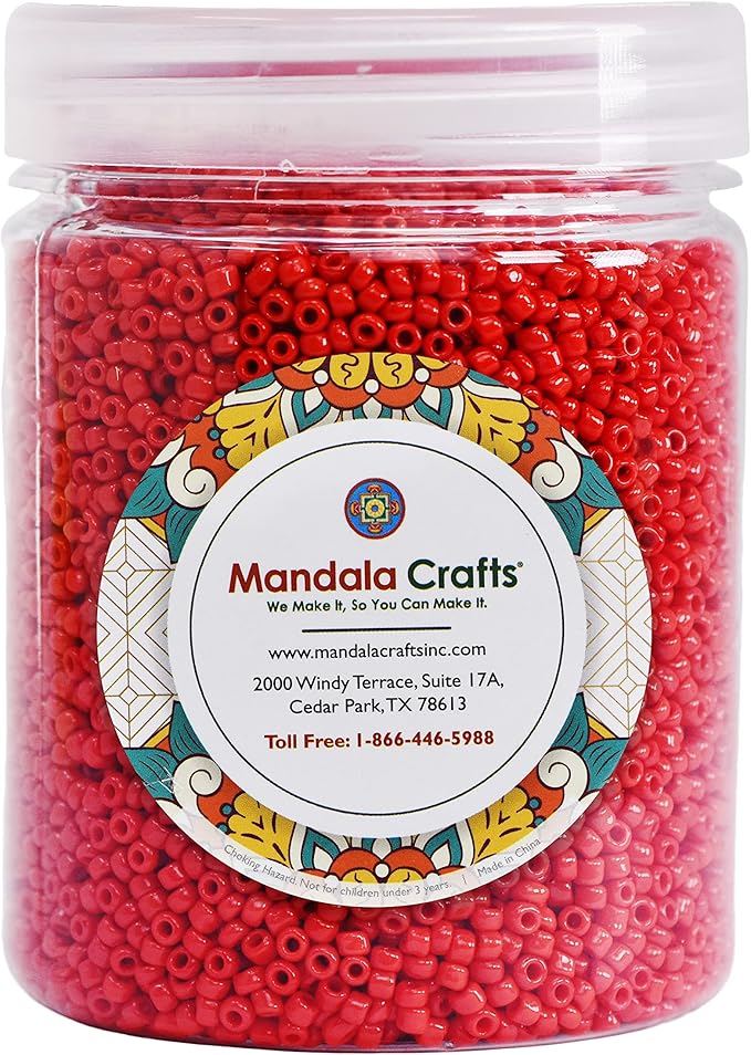 Mandala Crafts 6/0 Glass Seed Beads for Professional Beadwork, 2500 Opaque Red Glass Beads