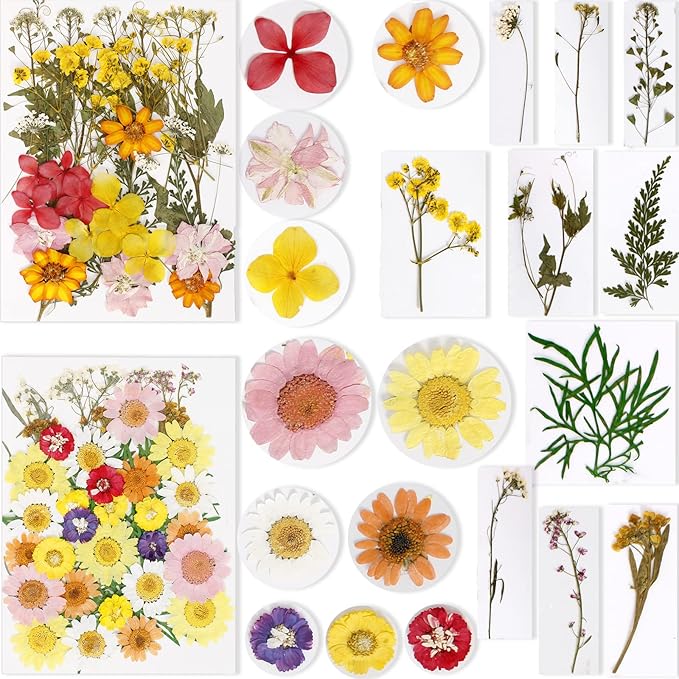 BIHRTC 100PCS Pressed Flowers for Resin Natural Real Pressed Flowers Orange Dried Flowers Assorted Dry Leaves Herbs Kits for Scrapbooking DIY Candle Accessories Jewelry Crafts Making