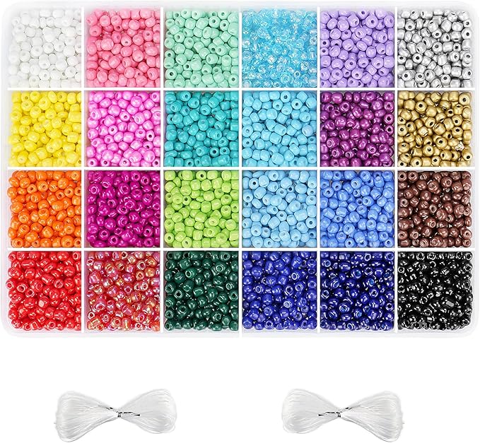 efivs arts 4500pcs Seed Beads 24 Colors 4mm Round Beads for Friendship Bracelet Making Kit Waist Small Bead Rainbow Beads for DIY Crafting 6/0