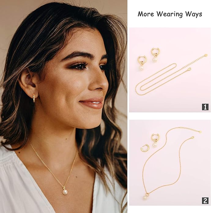 Gold Plated Huggie Hoop Earrings with Charms Fashion Pearl Drop Dangle Earrings for Women Handmade Karma Circle Jewelry for Ladies Lightweight Pearl Earrings on Christmas