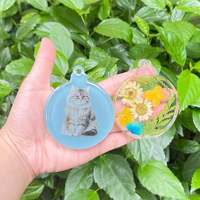 2pcs 4-Cavity Deep Round Christmas Ornament Resin Mold,Round Silicone Keychain Molds for Epoxy Resin,Christmas Tree Decorations Christmas Bauble Silicone Mold Halloween