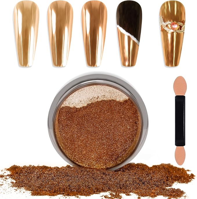 Laza Chrome Nail Powder Mirror Effect Metallic Dust Holographic Glitter Glazed Manicure Decoration Reflective Pigment for DIY Gel Polish Nail Art, Resin Craft, Gifts - Milky Brown