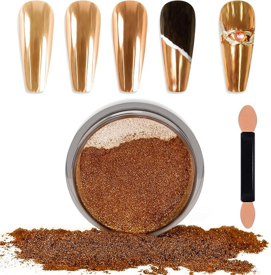 Laza Chrome Nail Powder Mirror Effect Metallic Dust Holographic Glitter Glazed Manicure Decoration Reflective Pigment for DIY Gel Polish Nail Art, Resin Craft, Gifts - Milky Brown