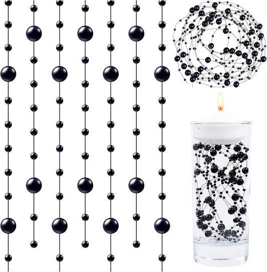 LAIDANLA 30 Pcs Black Artificial Floating Pearls for Vases Faux Pearl Beads String for Garland Pearls for Vase Filler Floating Candle Wedding Valentine's Day Party Table Centerpiece Vases Decor