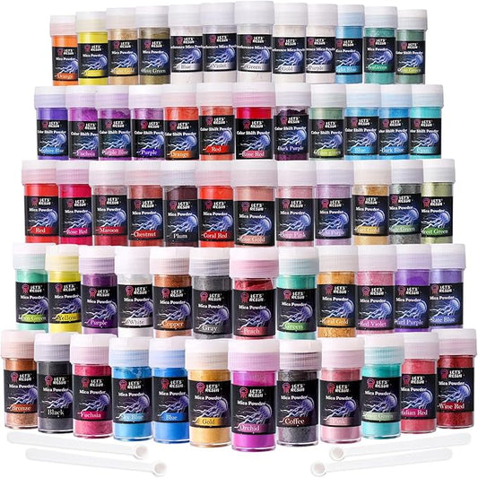 LET'S RESIN 60 Colors Mica Powder,Natural Pearlescent Pigment Powder for Epoxy Resin/UV Resin for Candle Making, Color Pigment Dye, Painting, Bath Bombs, Art Crafts
