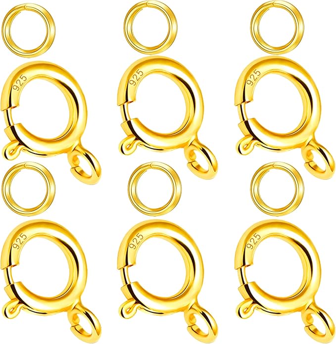 Spring Clasps Sterling Silver with Open Jump Rings Gold Necklace Clasps and Closures for Jewelry Making,Made in Italy