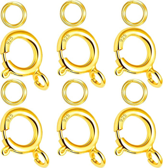 Spring Clasps Sterling Silver with Open Jump Rings Gold Necklace Clasps and Closures for Jewelry Making,Made in Italy