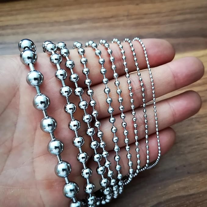 50-Pack 4-Inch Ball Chains with Connectors, 3.2mm Stainless Steel Beaded Chain for Dog Tags, Keychains, ID Tags, Necklace Chains, Crafts, Fan Pulls