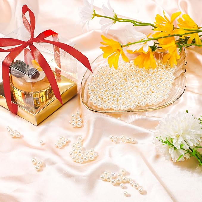 Suream Makeup Brush Beads with Luster, 8mm/0.31inch Round No Hole Faux Pearls for Table Scatter, Vase Filler, Wedding, Candle Centerpiece, DIY Craft, Christmas, Home Decor (1300PCS Ivory)