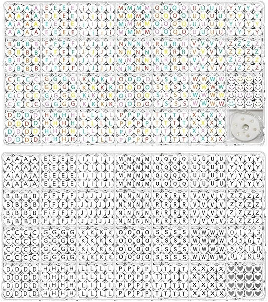YMSDZHL 2Box 2500Pcs+ Alphabet Letter Beads, 4x7 mm A-Z and Smile, Heart, Figure,Acrylic Beads, Beads for Jewelry Making, Beads for Bracelet Making Kits Beads