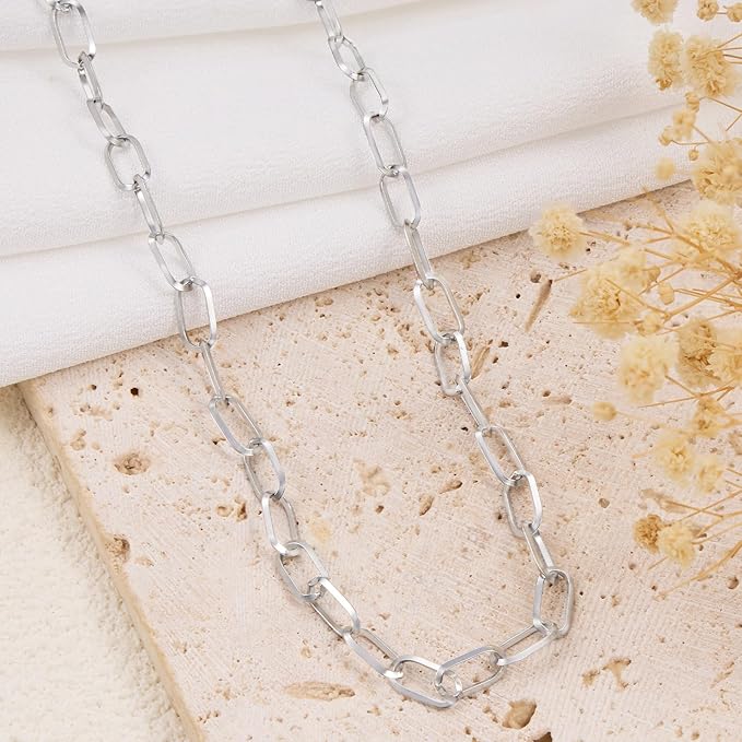 GTVOODX 16.4 Feet Paperclip Non Tarnish Chain Spool for Jewelry Making Stainless Steel 5x10mm Soldered Oval Link Chain Bulk for Necklace Bracelet DIY Jewelry Making Supplies