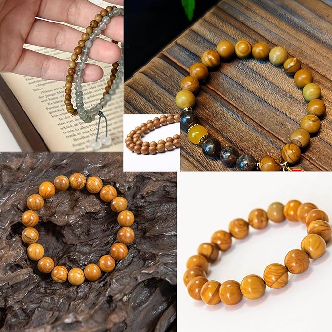 4MM 88PCS Yellow Woodgrain Stone Beads for Jewelry Making DIY Craft Gemstone Beads Kit Cosmic Crystal Pebbles for Bracelets, Necklaces