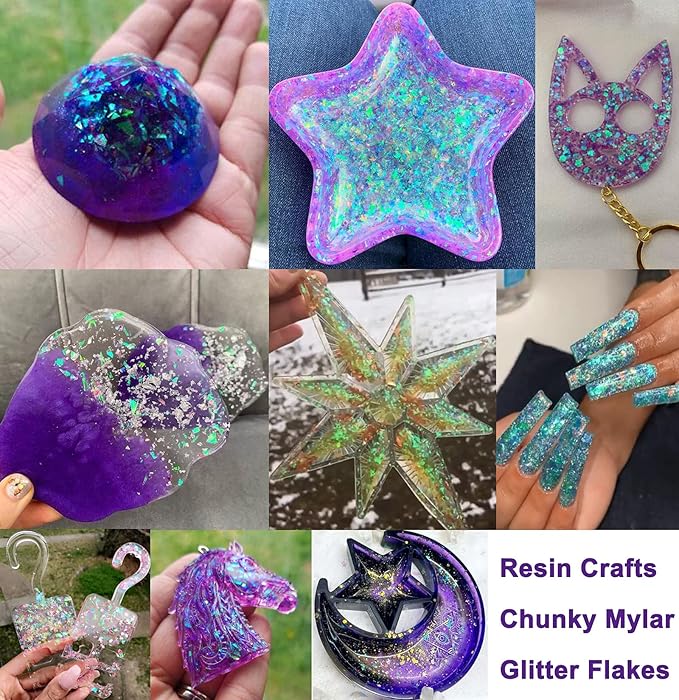 12 Colors Iridescent Chunky Glitter Flakes Kit Irregular Resin Epoxy Art Craft Paint Glitters Sparkles Accessories Festival Cosmetic Body Glitter Nail Sequins Stickers Decor (Irregular)
