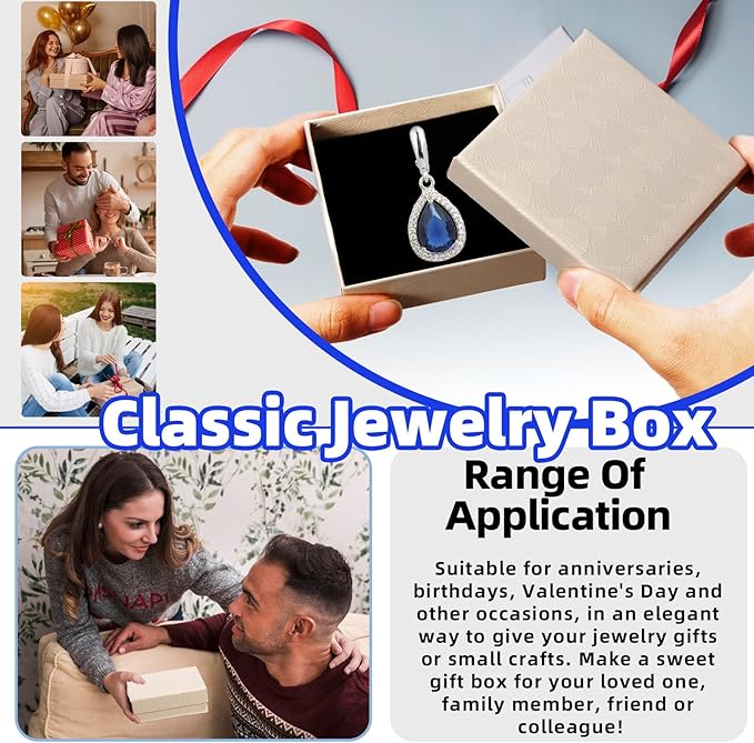 Glarks 12Pcs 3.5x3.5x1 Inch Beige Cardboard Paper Jewelry Gift Boxes with Scissors and Ribbon Set, Bracelets Bangle Necklace Earring Gift Case for Birthday Wedding Jewelry Storage Packaging Display