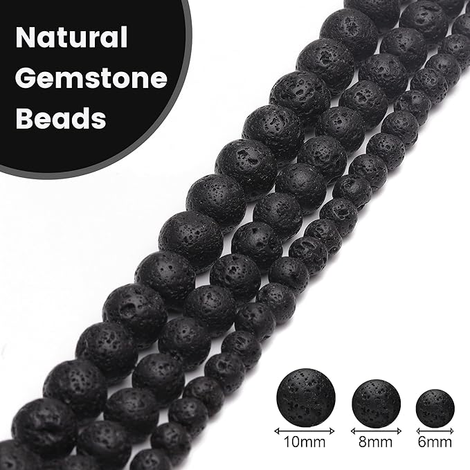 10mm Natural Stone Beads for Jewelry Making,Black Lava Polished Smooth Round Gemstone Beads for Bracelet Necklace 15 Inch
