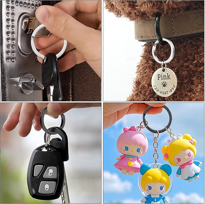 Gkeygo Key Rings, 12 pcs Stainless Steel Key Ring for Keychains, 1inch Flat Split Keychain Ring for Car Keys Dog Ring Tag Lanyards Home School Office DIY, Silver - Black