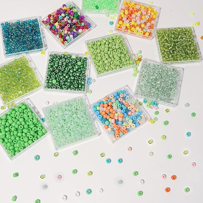 JOJOPLAY 11200pcs Glass Seed Beads for DIY Crafting Bracelet Necklace Embroidery Jewelry Making Supplies (3mm, 400pcs/Color, 28 Colors, Green Scheme)