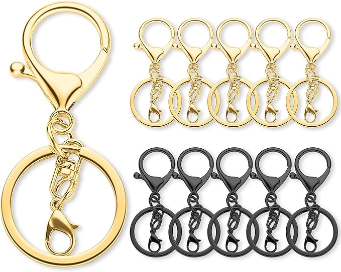 Gkeygo 10 Pack a Set Metal Lobster Claw Clasps and Key Rings, Key Chain Accessories, Keychain Making kit for Keys, Art Crafts, Jewelry Making, Gold - Gunmetal