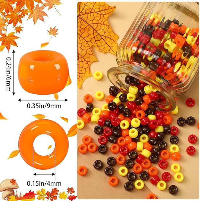 UPINS 1200 Pcs Fall Pony Beads - Autumn Colored DIY Crafts Supplies