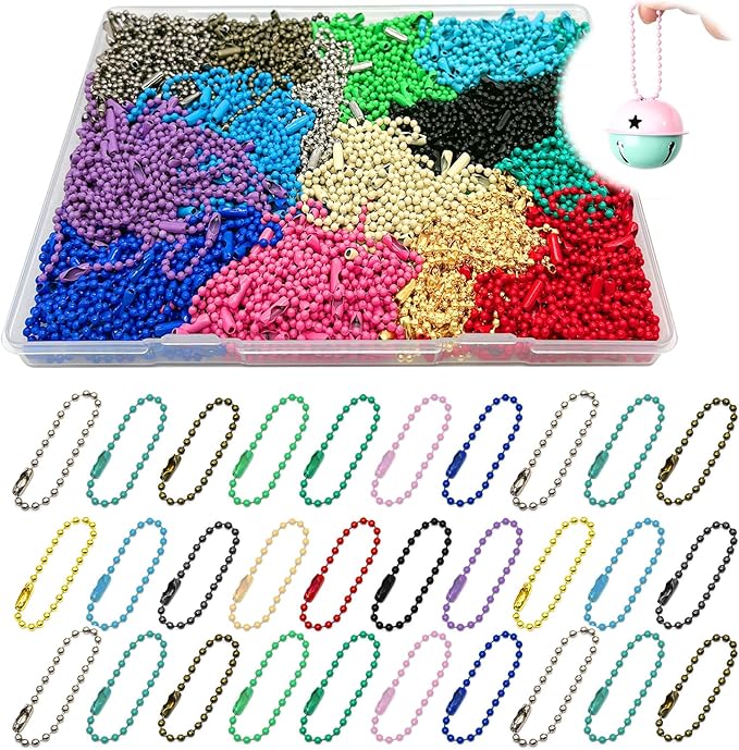Yauhar 420Pcs Colorful Ball Chain Assorted Set, 14 Colors 2.4mm Metal Ball Bead Chain Connector Clasp Extension for Keychain Tags Jewelry Necklace Making Key Ring Ornament