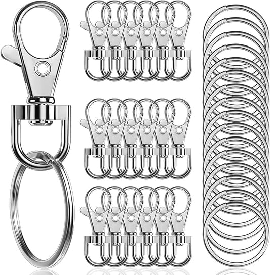 100PCS Premium Swivel Snap Hooks with Key Rings,Metal Lanyard Keychain Hooks Lobster Clasps for Key Jewelry DIY Crafts 1.38inches/35mm(50 Pcs Lanyard Snap Hooks+50 Pcs Key Rings)