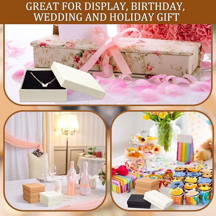 Tenceur 100 Pcs Valentines Jewelry Gift Boxes Bulk Kraft Jewelry Cardboard Box for Necklace Earring Bracelet Storage Package