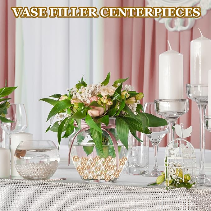 MECCANIXITY 150 Pcs Pearl Bead for Vase Filler, 20/14/10mm Faux Pearl Floating Beads Makeup NO Hole for Candles Centerpieces Table Scatter Wedding Home Decoration(Bright Blue White)